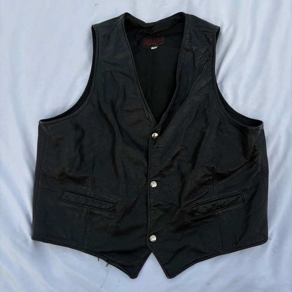 Vintage Perfect Cycle Black Leather Biker Vest Mens 46 XL Heavyweight USA Made